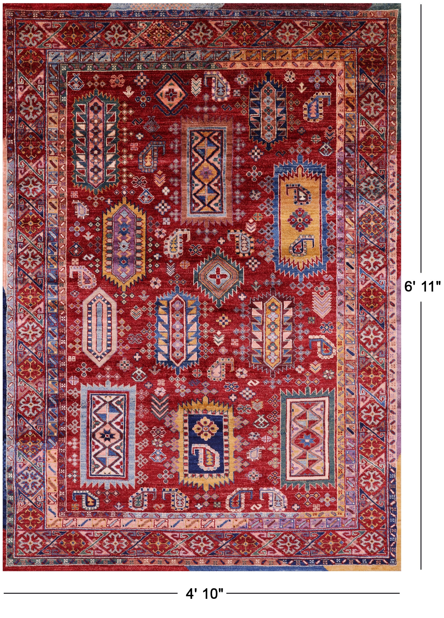 Red Persian Fine Serapi Hand Knotted Wool Rug - 4' 10" X 6' 11" - Golden Nile