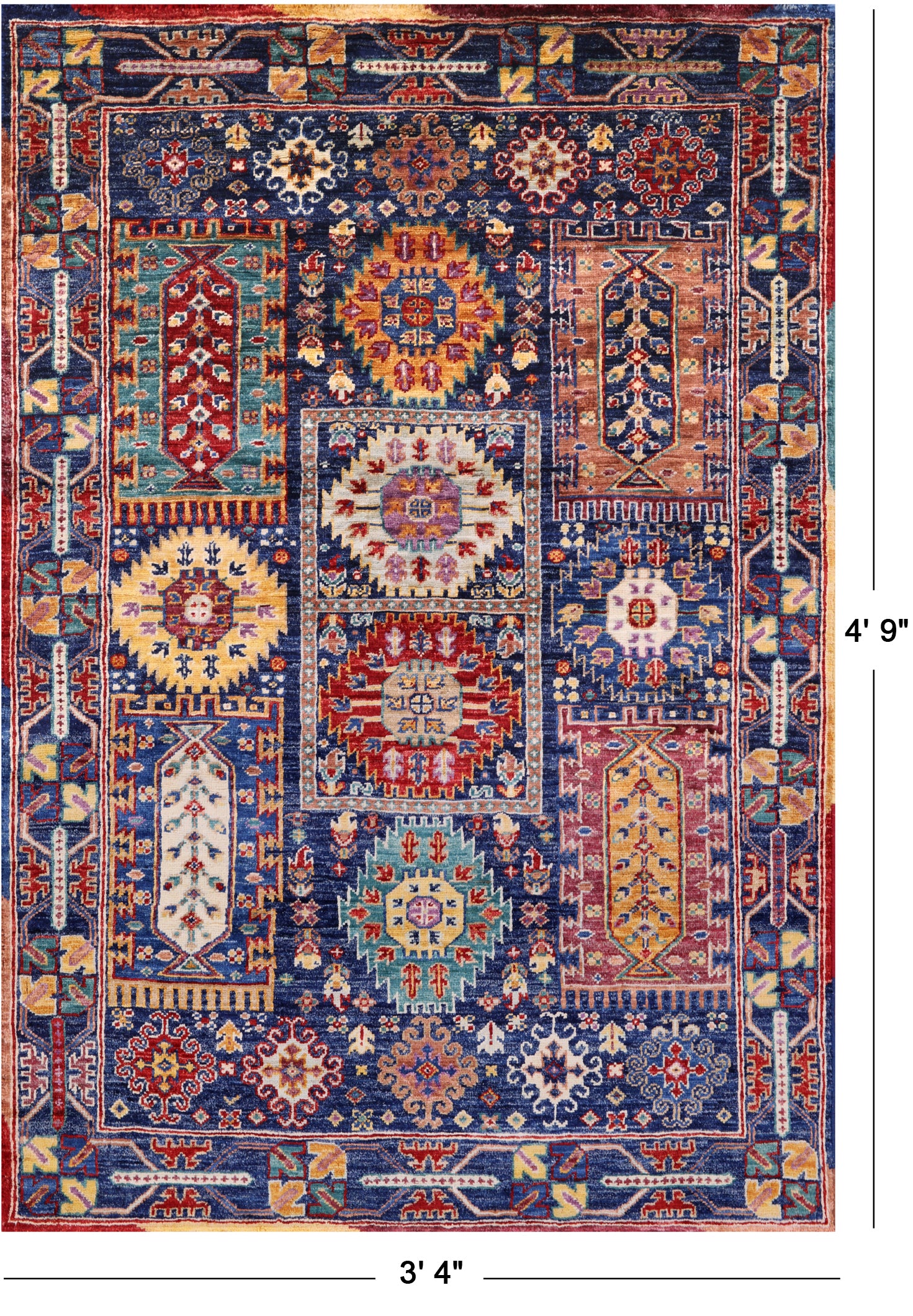 Blue Persian Fine Serapi Hand Knotted Wool Rug - 3' 4" X 4' 9" - Golden Nile