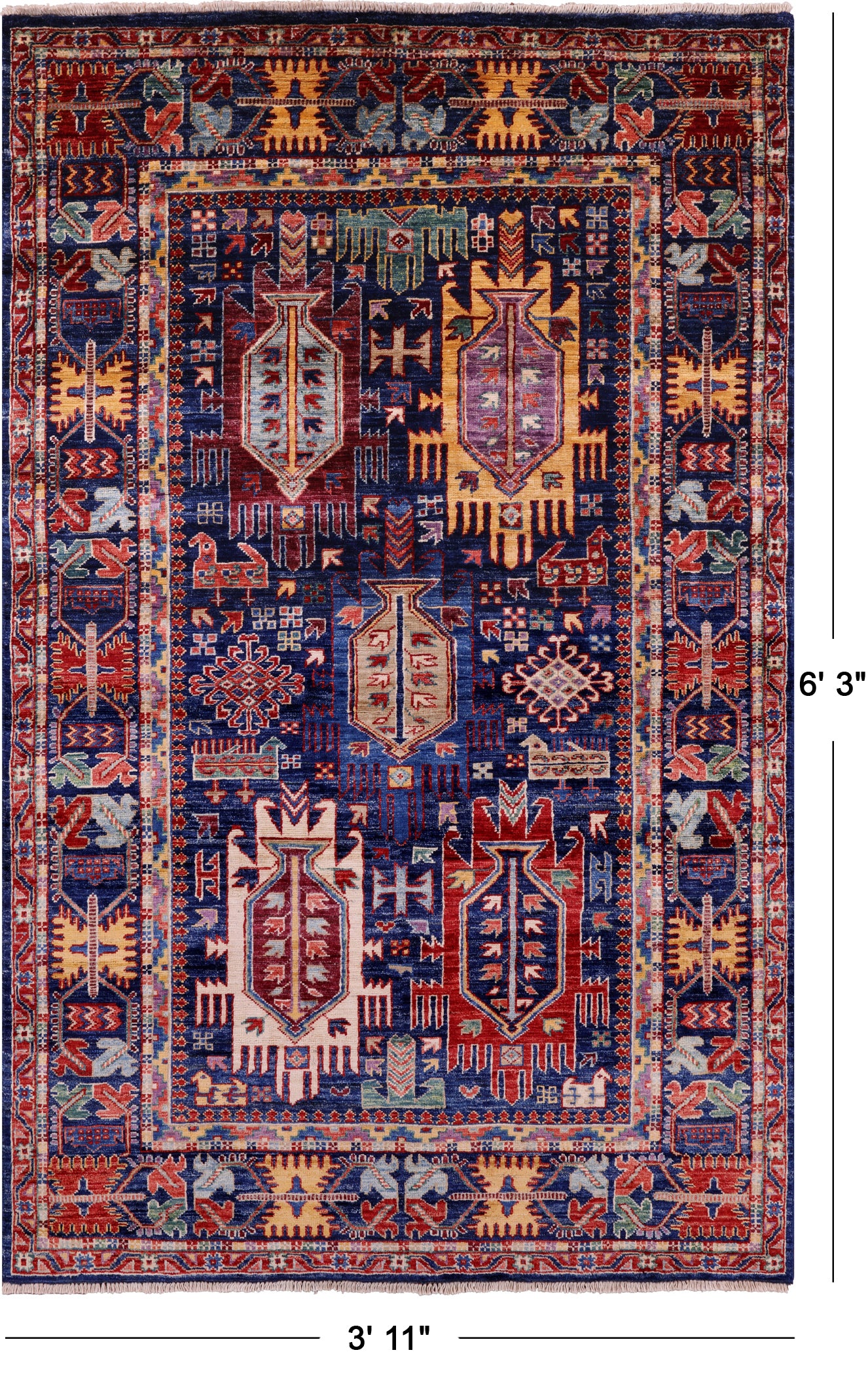 Blue Persian Fine Serapi Hand Knotted Wool Rug - 3' 11" X 6' 3" - Golden Nile