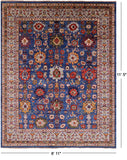 Blue Persian Fine Serapi Hand Knotted Wool Rug - 8' 11" X 11' 5" - Golden Nile