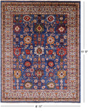 Blue Persian Fine Serapi Hand Knotted Wool Rug - 8' 11" X 11' 5" - Golden Nile