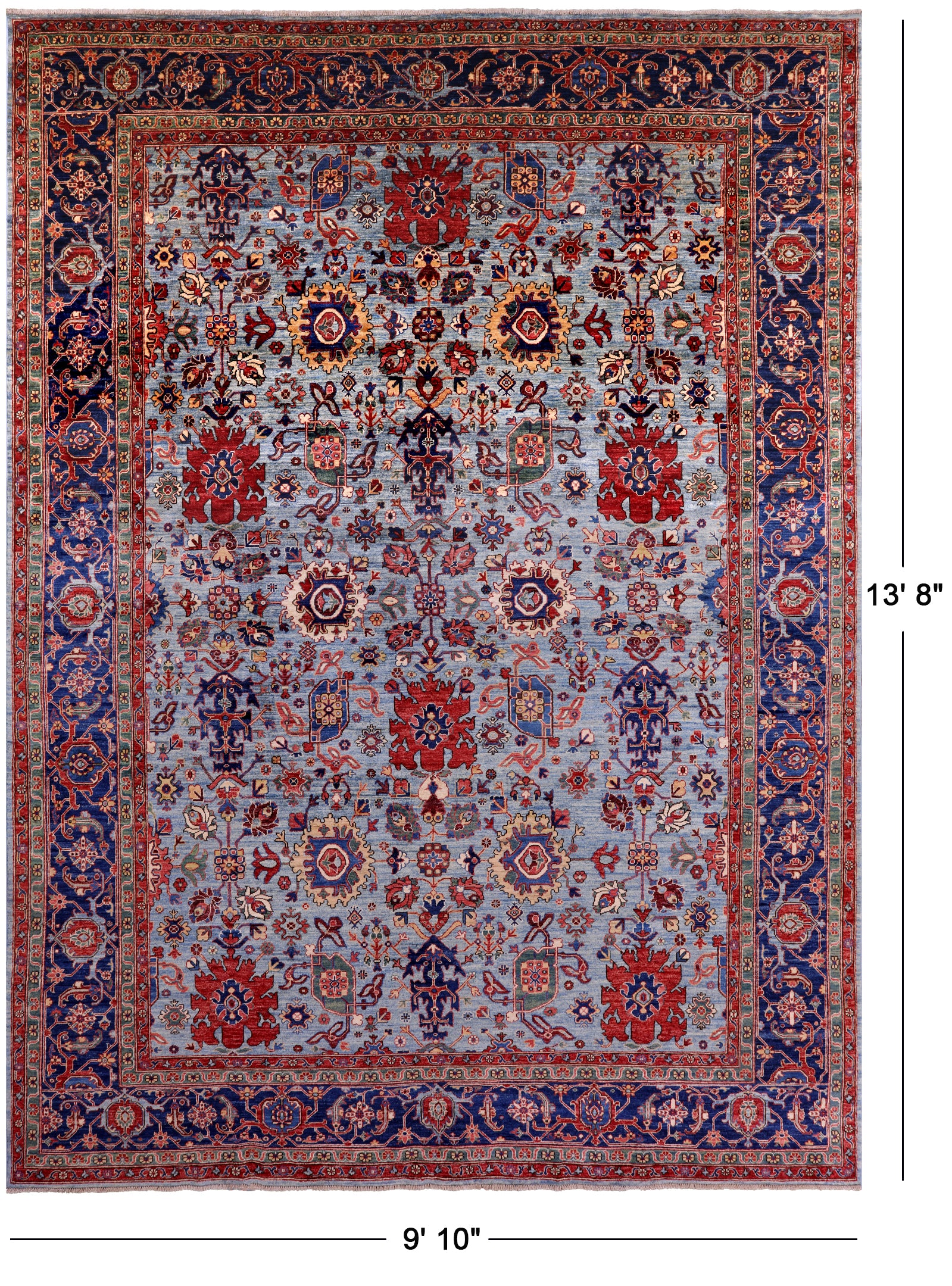 Blue Persian Fine Serapi Hand Knotted Wool Rug - 9' 10" X 13' 8" - Golden Nile