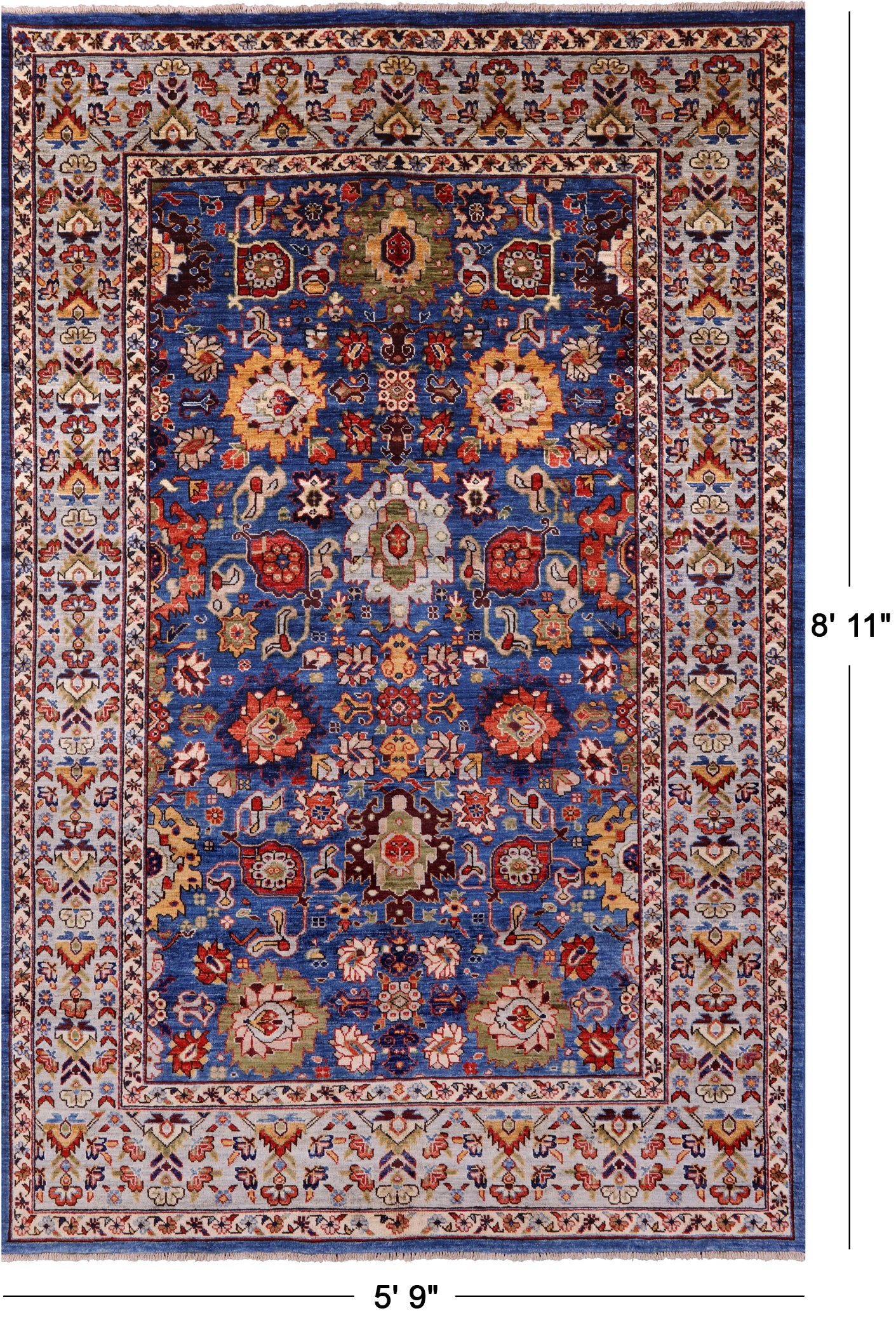 Blue Persian Fine Serapi Hand Knotted Wool Rug - 5' 9" X 8' 11" - Golden Nile