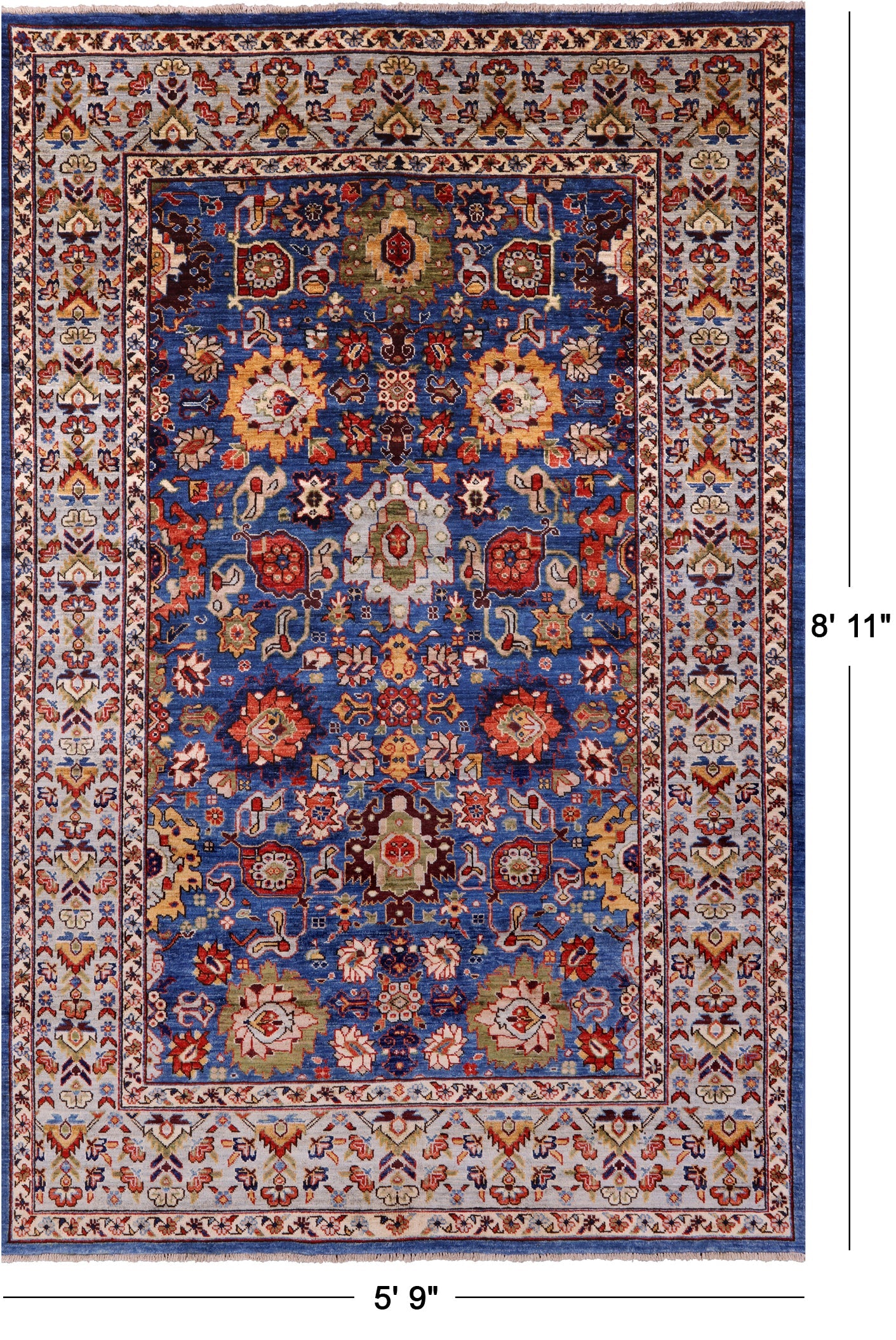 Blue Persian Fine Serapi Hand Knotted Wool Rug - 5' 9" X 8' 11" - Golden Nile