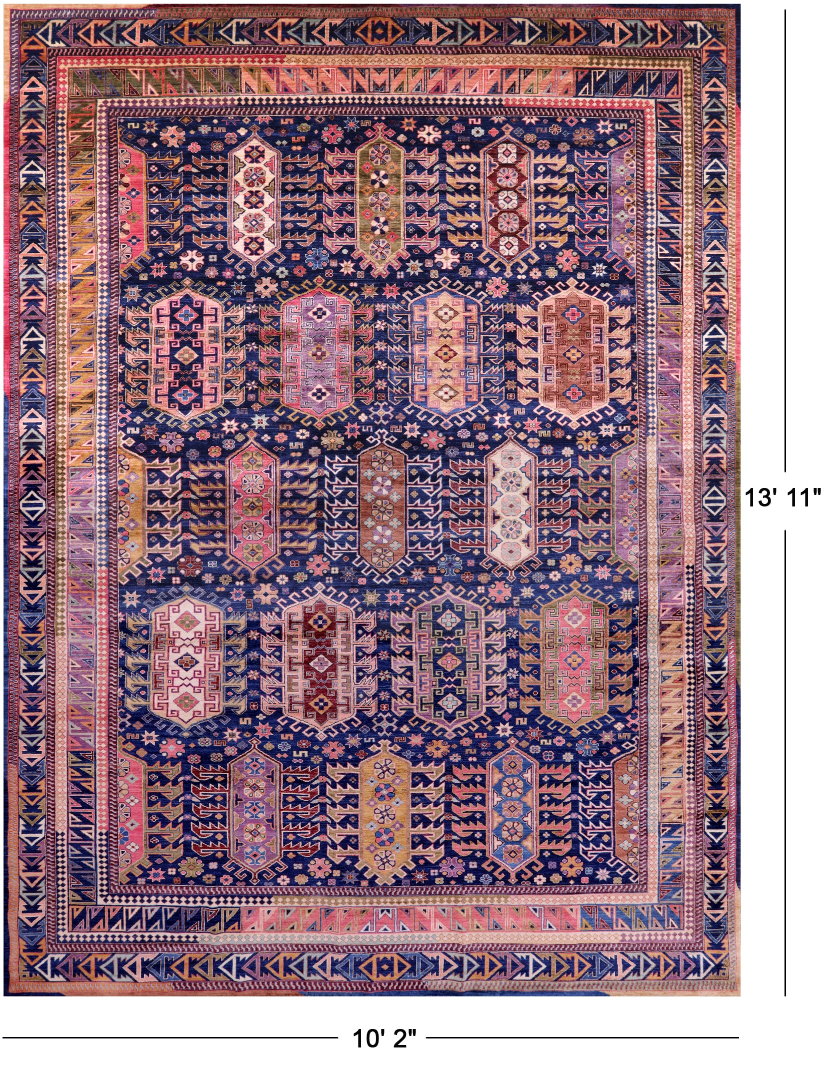 Blue Persian Fine Serapi Hand Knotted Wool Rug - 10' 2" X 13' 11" - Golden Nile