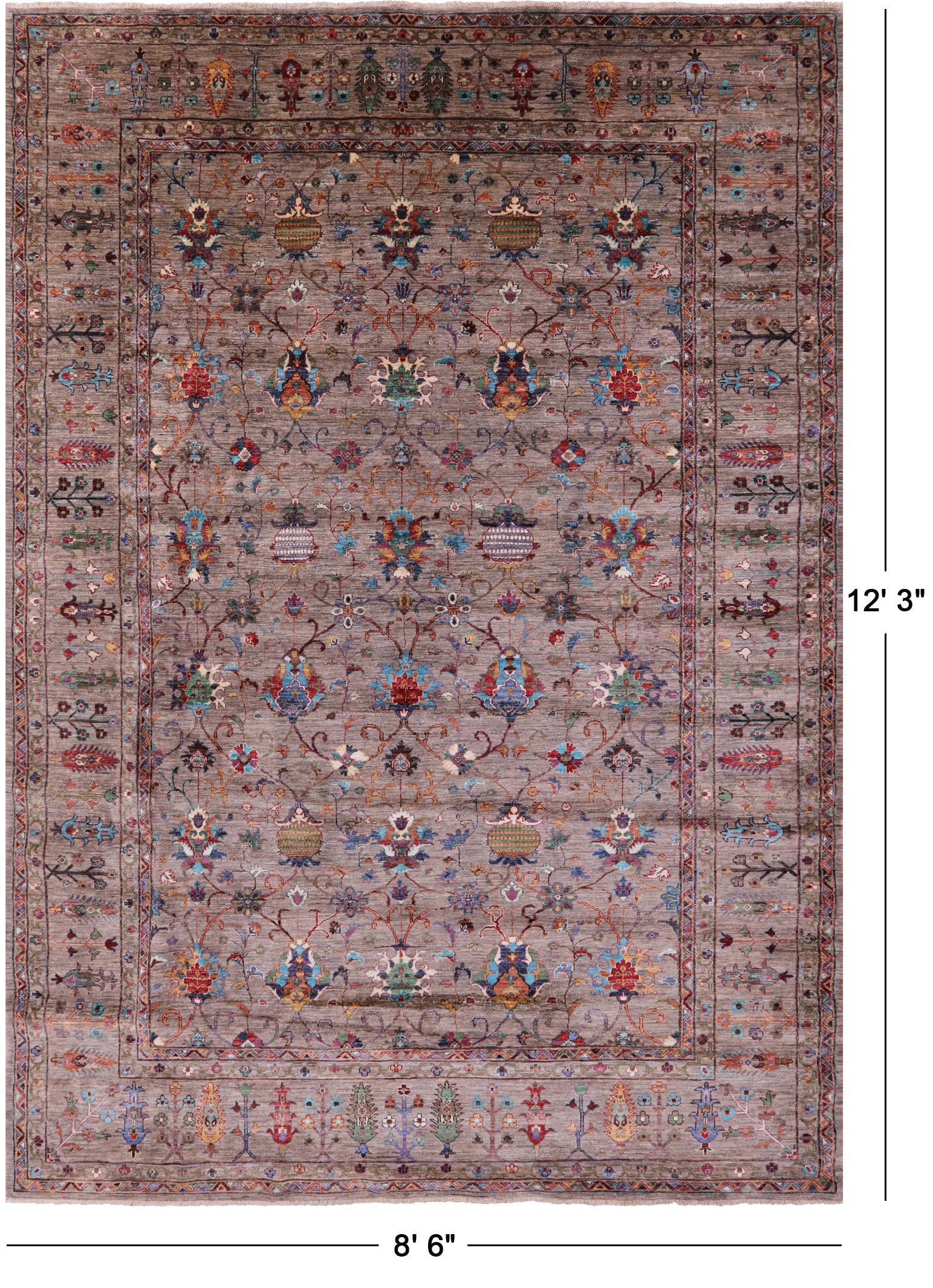 Peshawar Hand Knotted Wool Rug - 8' 6" X 12' 3" - Golden Nile
