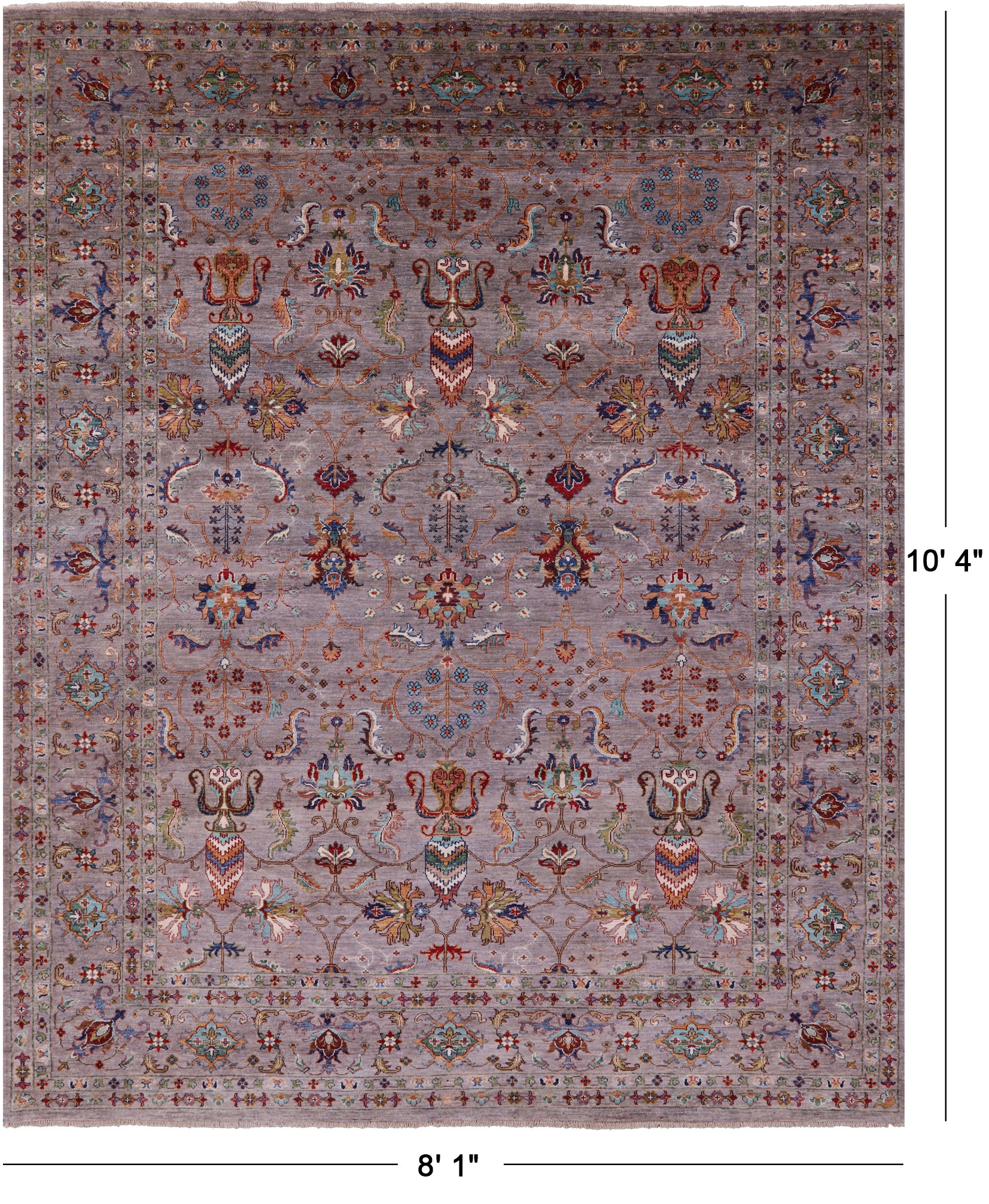 Grey Peshawar Hand Knotted Wool Rug - 8' 1" X 10' 4" - Golden Nile