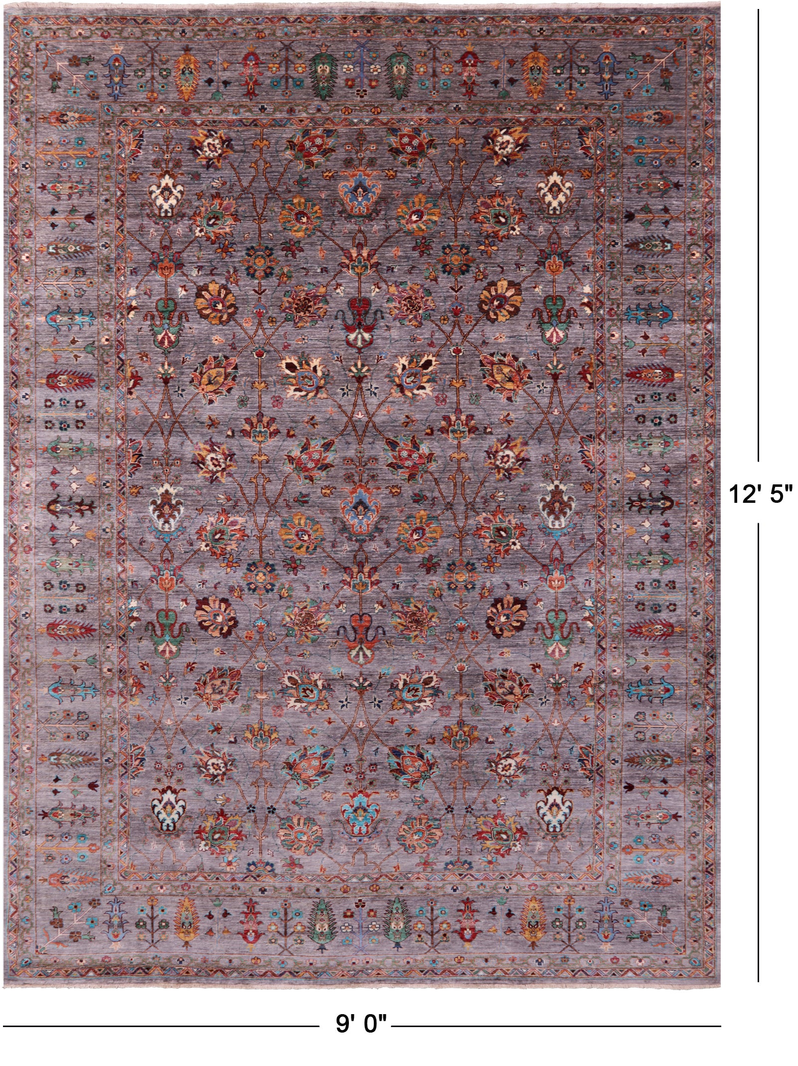 Peshawar Hand Knotted Wool Rug - 9' 0" X 12' 5" - Golden Nile