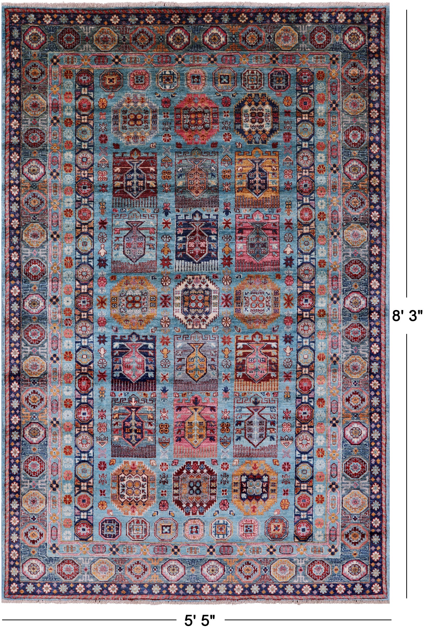 Blue Turkmen Ersari Hand Knotted Wool Rug - 5' 5" X 8' 3" - Golden Nile