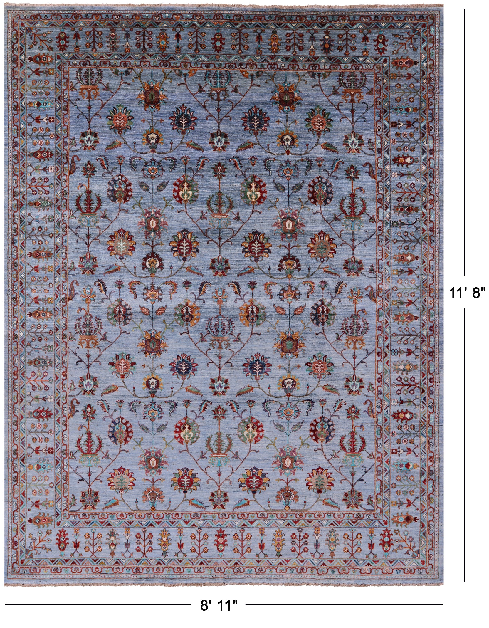 Blue Peshawar Hand Knotted Wool Rug - 8' 11" X 11' 8" - Golden Nile