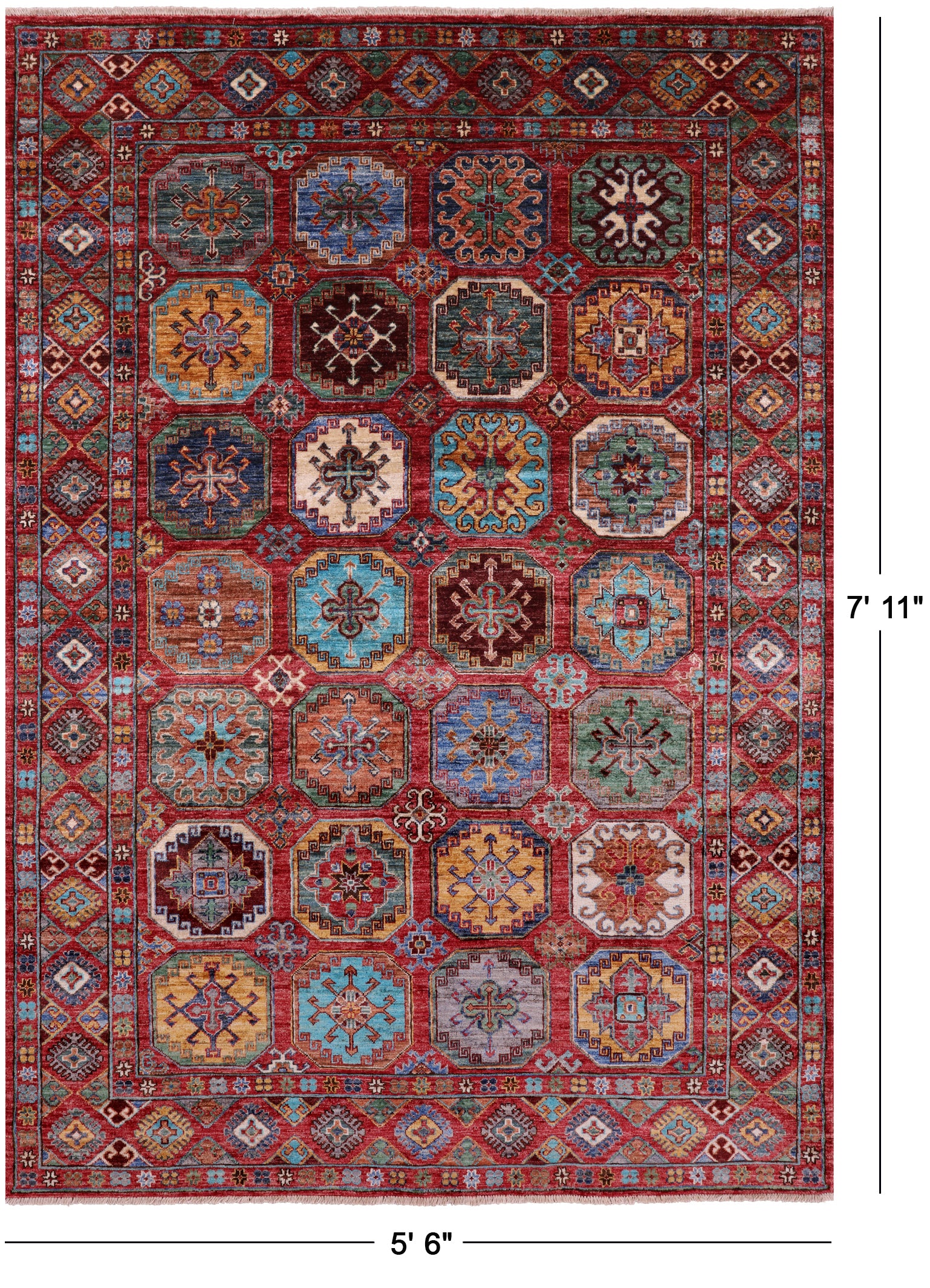 Red Turkmen Ersari Hand Knotted Wool Rug - 5' 6" X 7' 11" - Golden Nile
