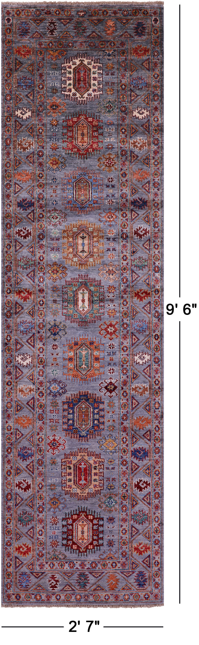 Grey Turkmen Ersari Hand Knotted Wool Runner Rug - 2' 7" X 9' 6" - Golden Nile