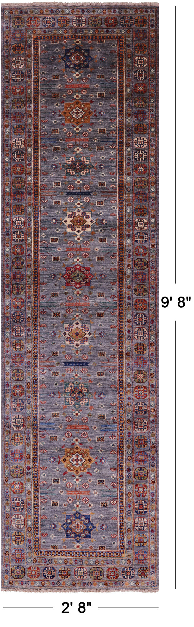 Grey Super Kazak Hand Knotted Wool Runner Rug - 2' 8" X 9' 8" - Golden Nile