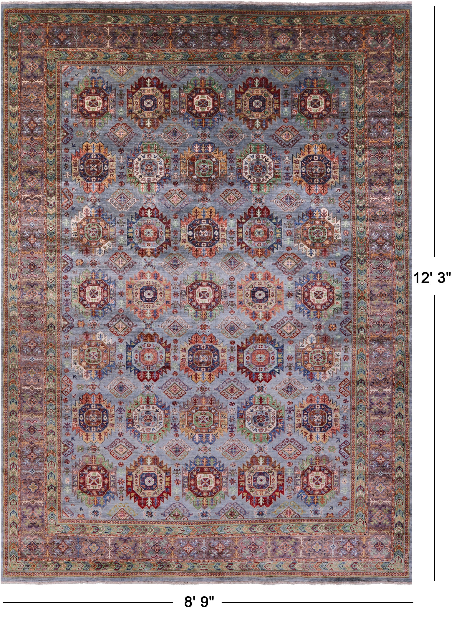 Turkmen Ersari Hand Knotted Wool Rug - 8' 9" X 12' 3" - Golden Nile