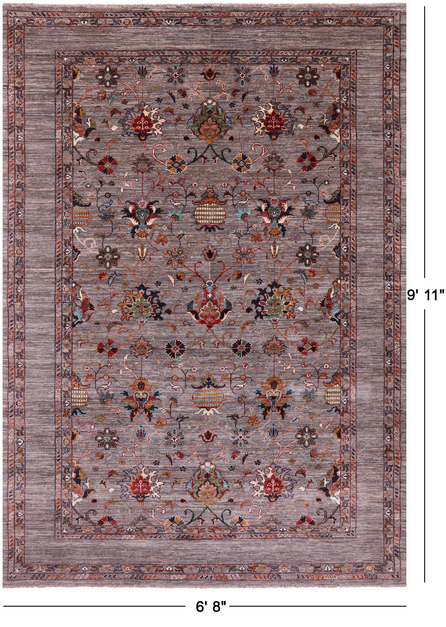 Peshawar Hand Knotted Wool Rug - 6' 8" X 9' 11" - Golden Nile