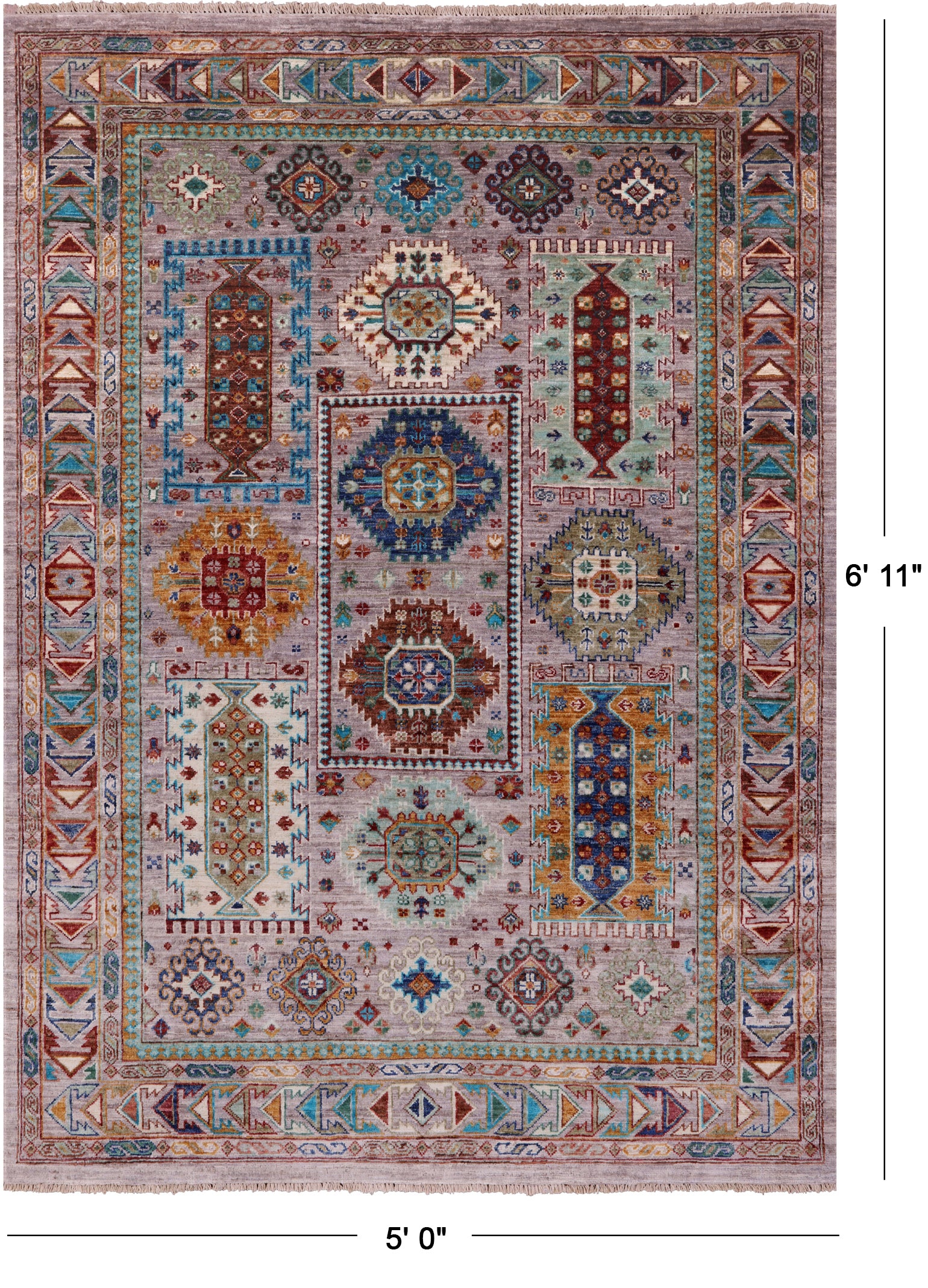 Turkmen Ersari Hand Knotted Wool Rug - 5' 0" X 6' 11" - Golden Nile
