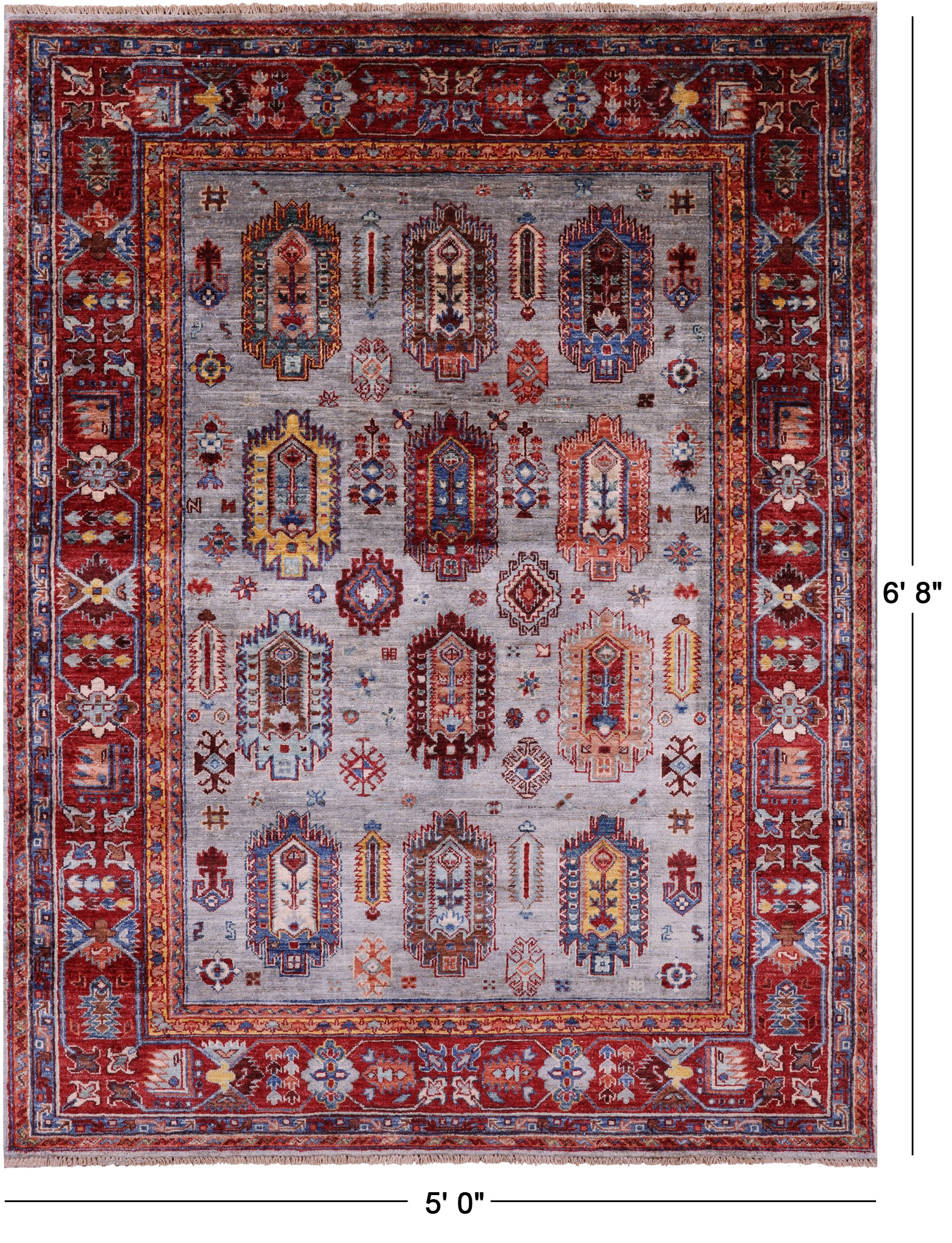 Grey Turkmen Ersari Hand Knotted Wool Rug - 5' 0" X 6' 8" - Golden Nile