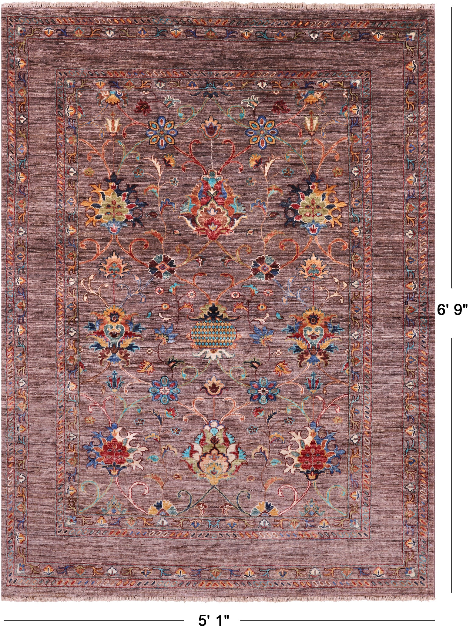 Peshawar Hand Knotted Wool Rug - 5' 1" X 6' 9" - Golden Nile