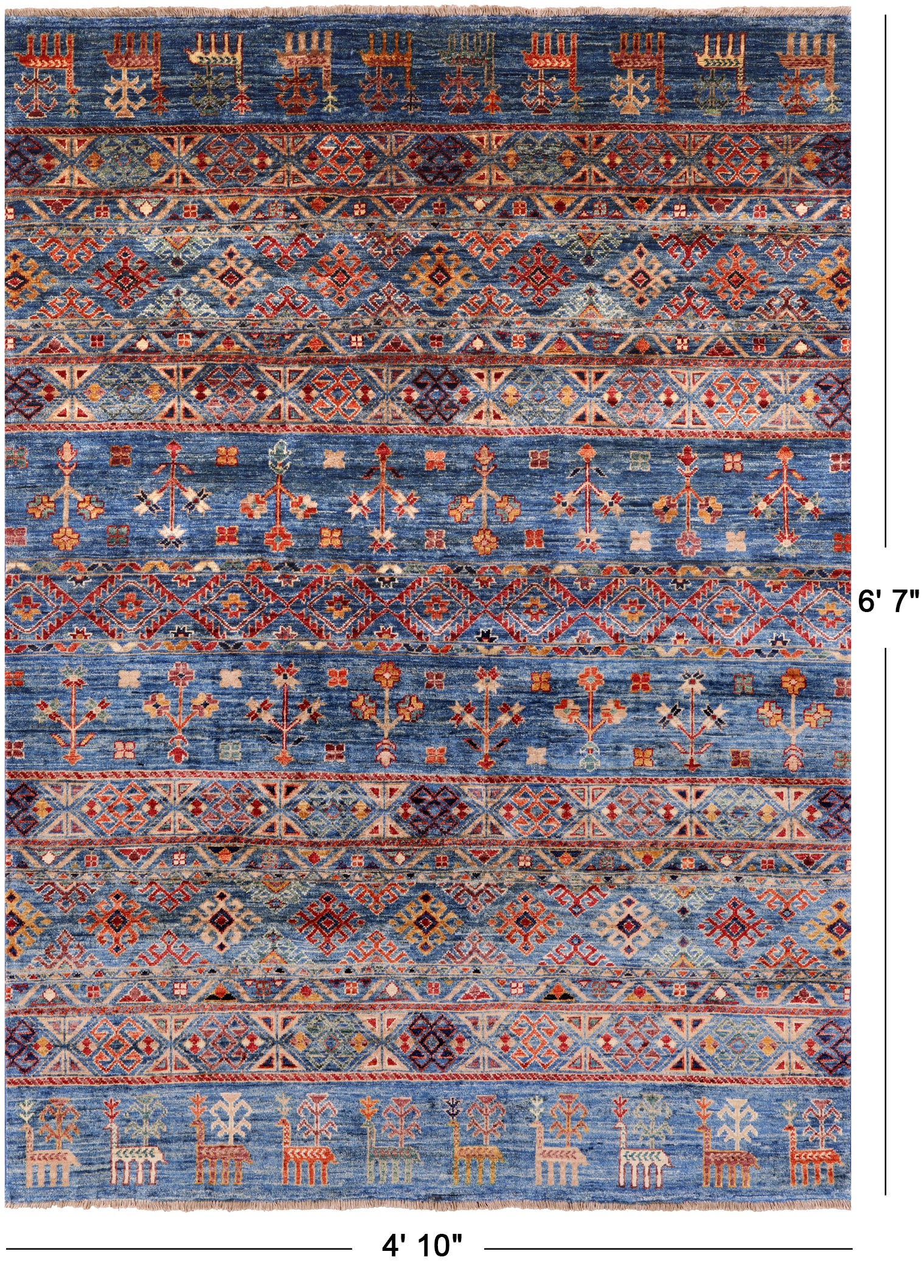 Blue Persian Gabbeh Tribal Hand Knotted Wool Rug - 4' 10" X 6' 7" - Golden Nile