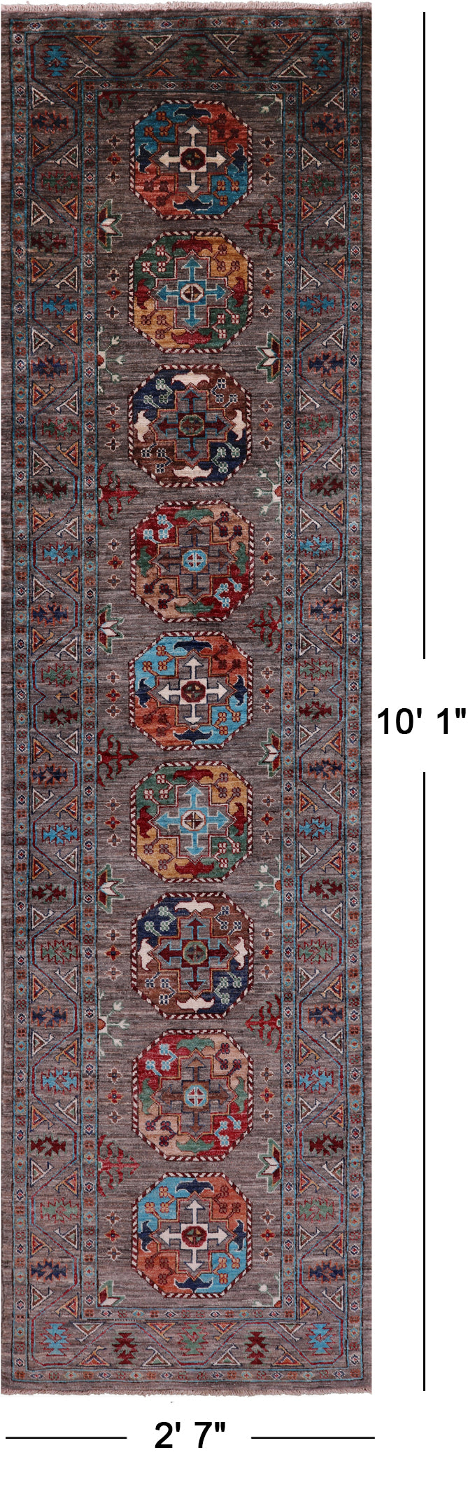 Turkmen Ersari Hand Knotted Wool Runner Rug - 2' 7" X 10' 1" - Golden Nile