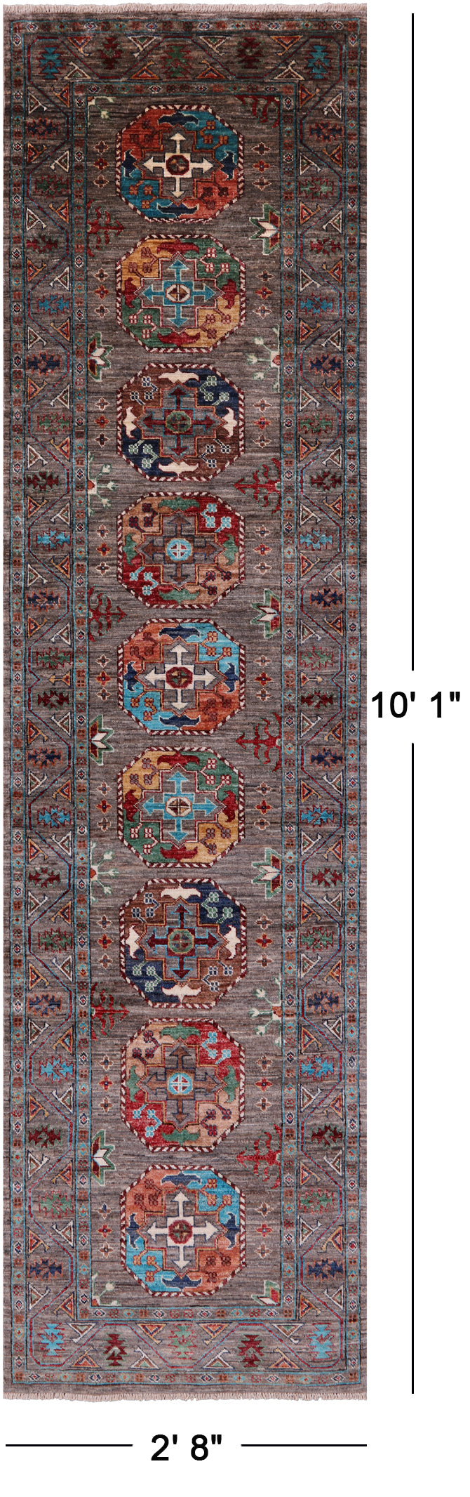 Turkmen Ersari Handmade Wool Runner Rug - 2' 8" X 10' 1" - Golden Nile