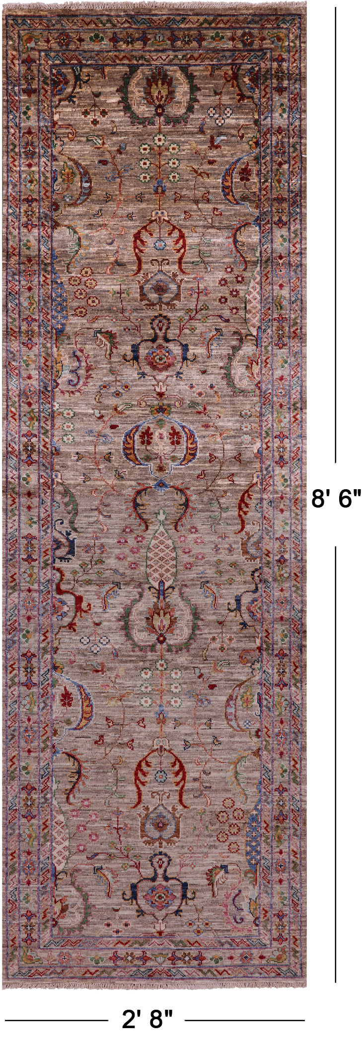 Peshawar Hand Knotted Wool Runner Rug - 2' 8" X 8' 6" - Golden Nile