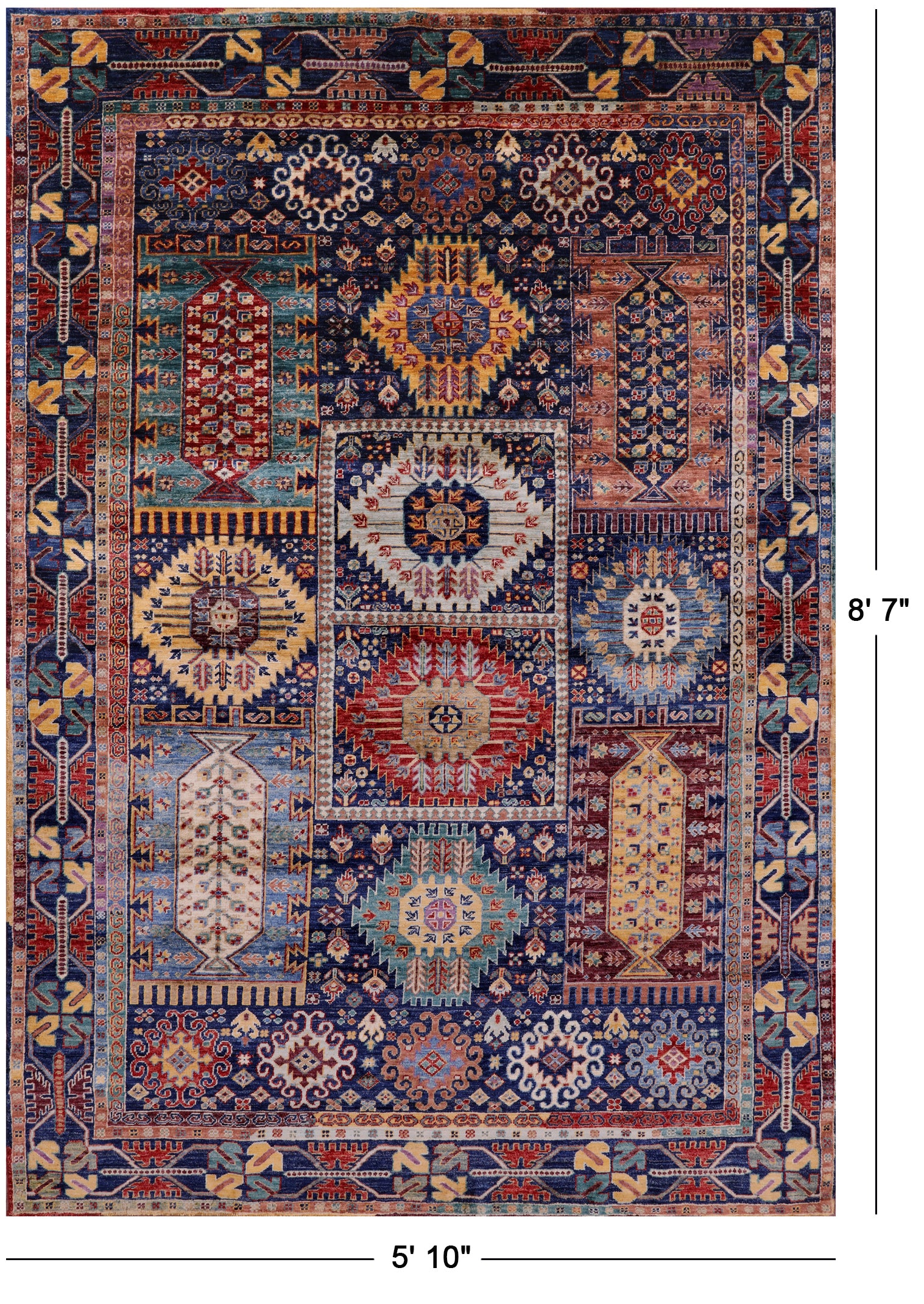 Blue Persian Fine Serapi Hand Knotted Wool Rug - 5' 10" X 8' 7" - Golden Nile
