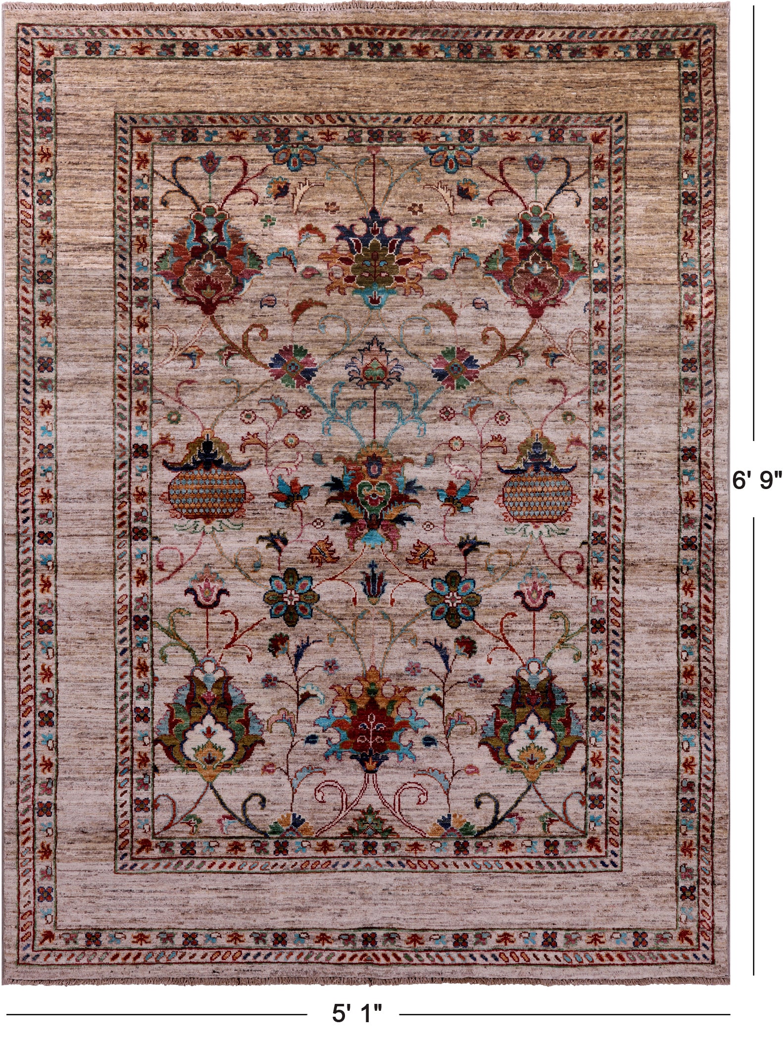 Peshawar Hand Knotted Wool Rug - 5' 1" X 6' 9" - Golden Nile