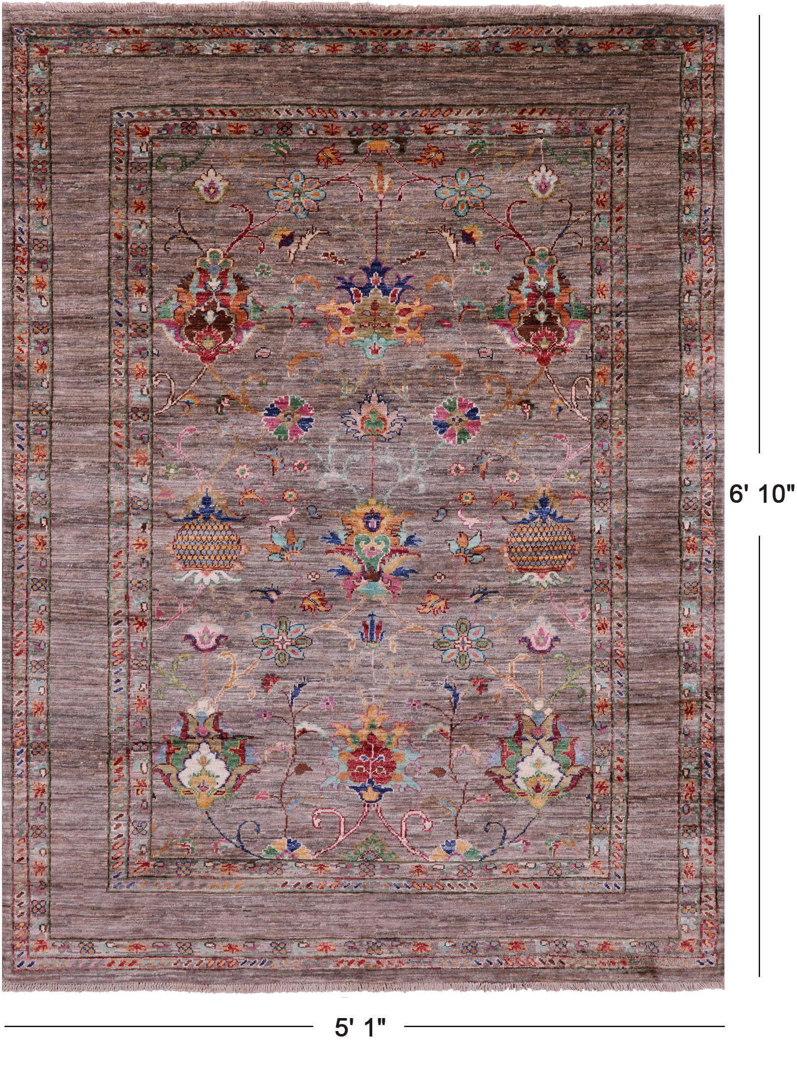 Peshawar Hand Knotted Wool Rug - 5' 1" X 6' 10" - Golden Nile