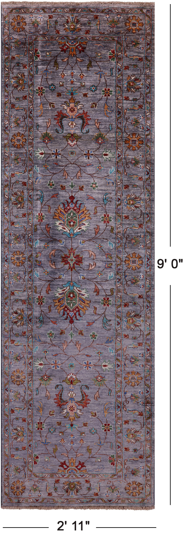 Grey Peshawar Hand Knotted Wool Runner Rug - 2' 11" X 9' 0" - Golden Nile