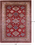Red Super Kazak Hand Knotted Wool Rug - 8' 8" X 11' 11" - Golden Nile