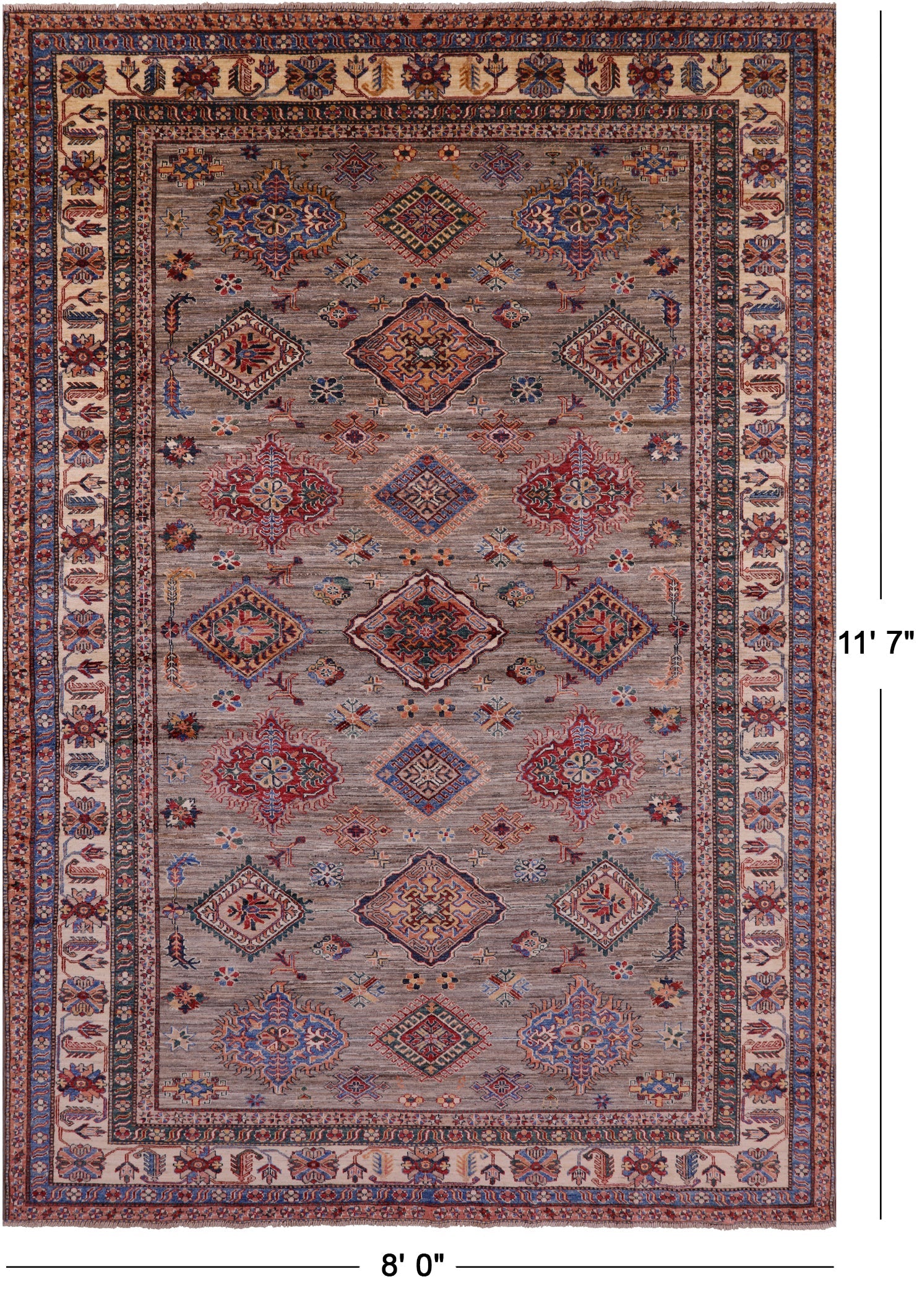 Super Kazak Hand Knotted Wool Rug - 8' 0" X 11' 7" - Golden Nile
