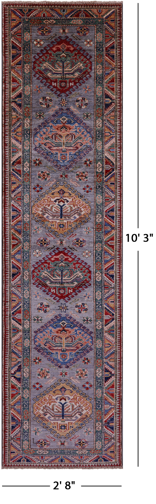 Grey Super Kazak Hand Knotted Wool Runner Rug - 2' 8" X 10' 3" - Golden Nile