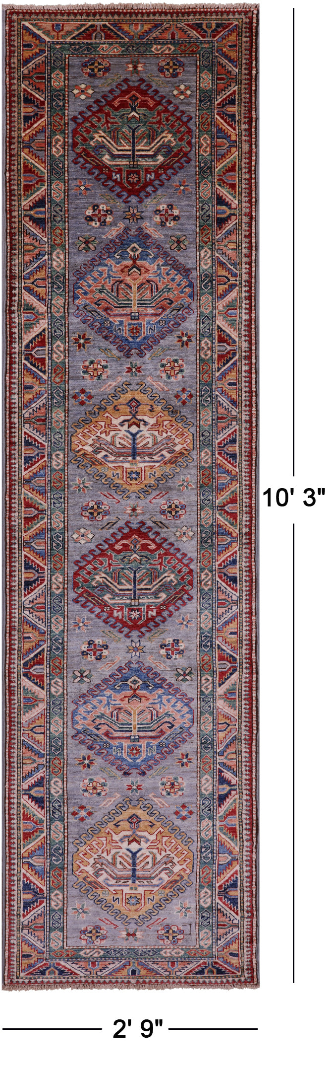 Super Kazak Hand Knotted Wool Runner Rug - 2' 9" X 10' 3" - Golden Nile