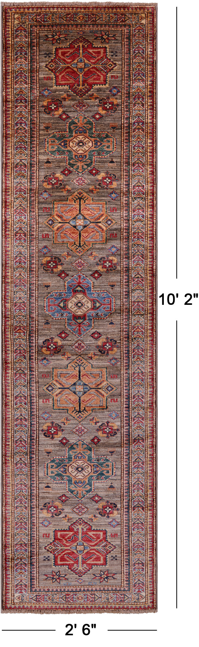Super Kazak Hand Knotted Wool Runner Rug - 2' 6" X 10' 2" - Golden Nile