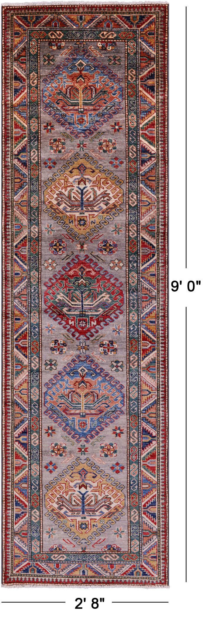Grey Super Kazak Hand Knotted Wool Runner Rug - 2' 8" X 9' 0" - Golden Nile