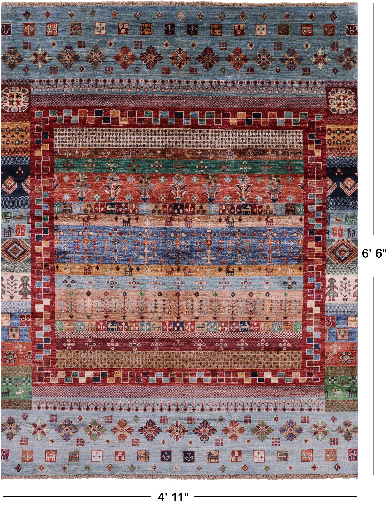 Tribal Persian Gabbeh Hand Knotted Wool Rug - 4' 11" X 6' 6" - Golden Nile
