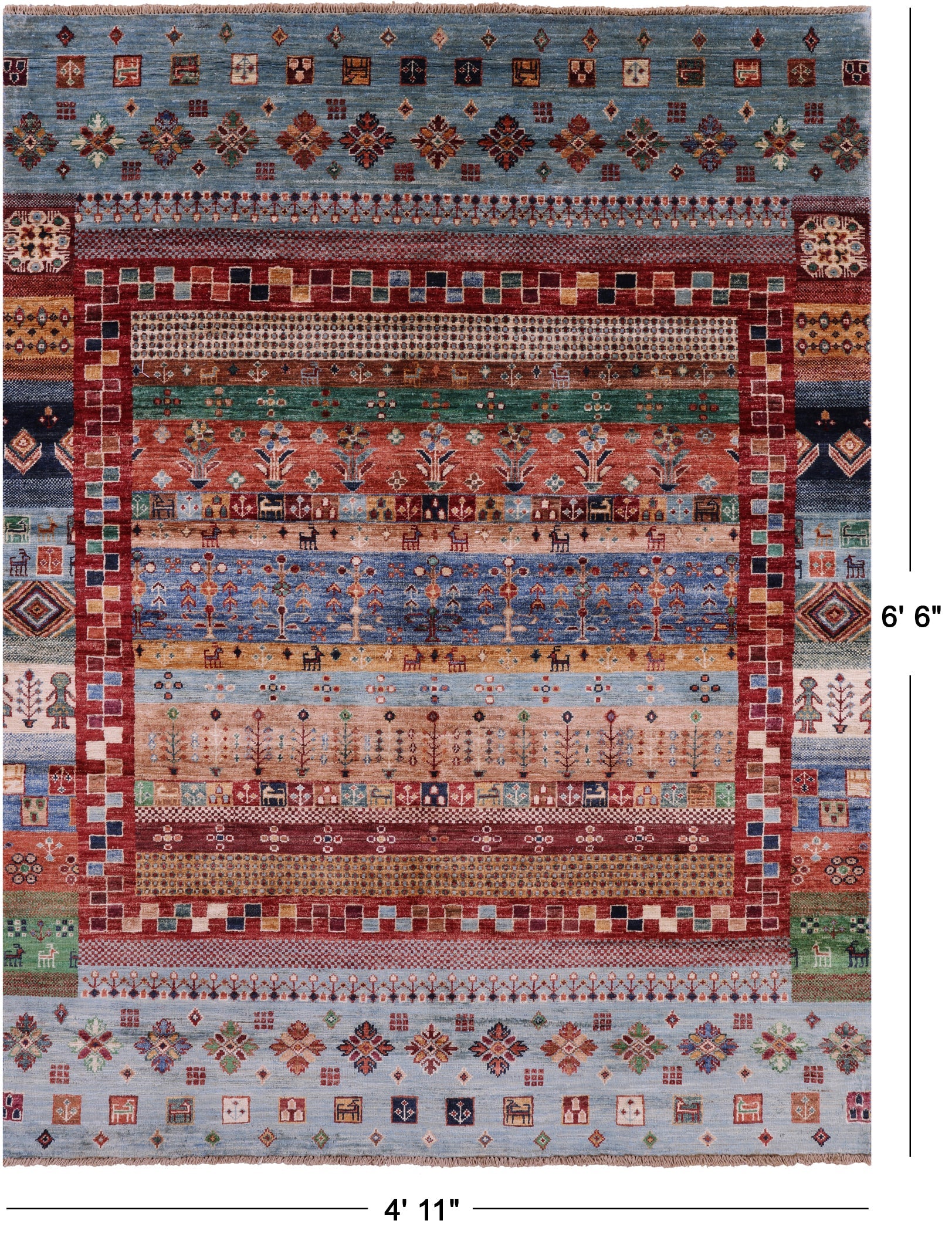 Tribal Persian Gabbeh Hand Knotted Wool Rug - 4' 11" X 6' 6" - Golden Nile