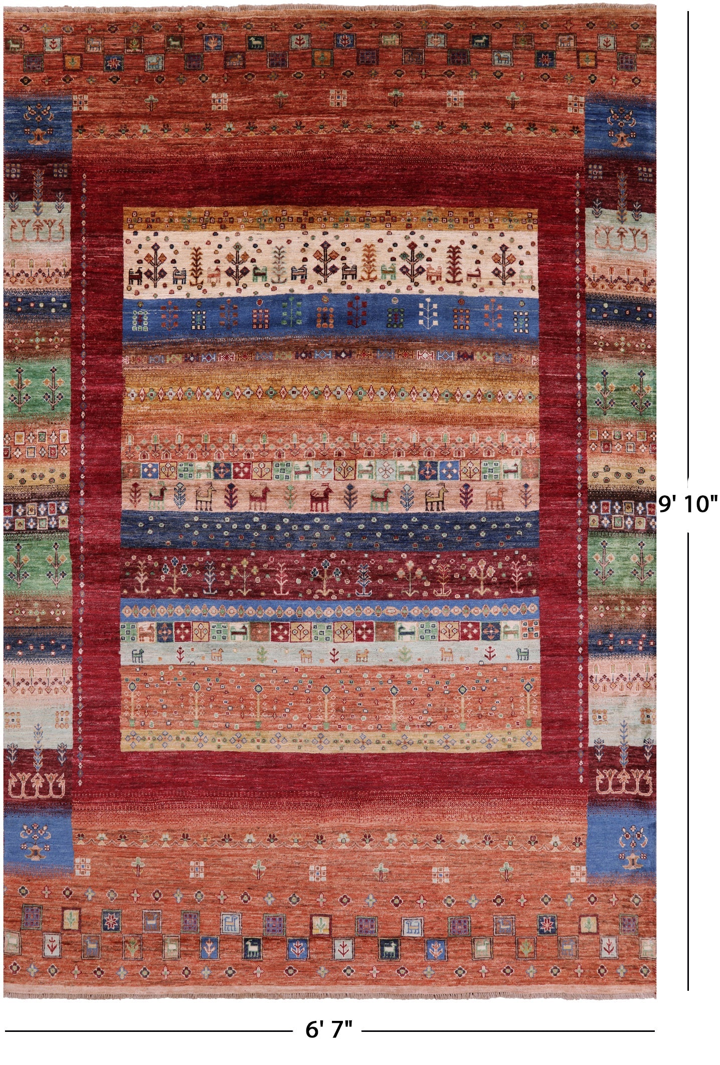 Tribal Persian Gabbeh Hand Knotted Wool Rug - 6' 7" X 9' 10" - Golden Nile