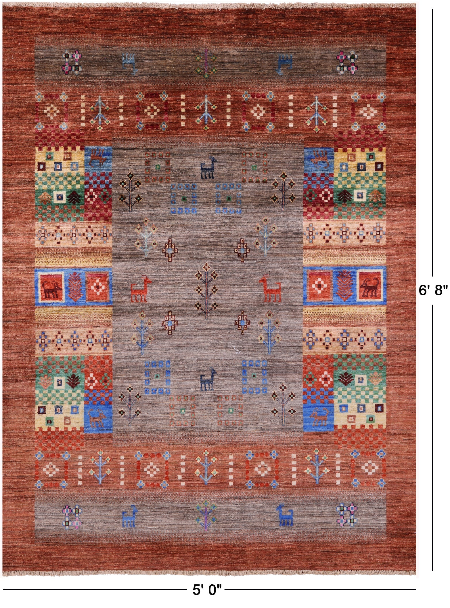 Tribal Persian Gabbeh Hand Knotted Wool Rug - 5' 0" X 6' 8" - Golden Nile