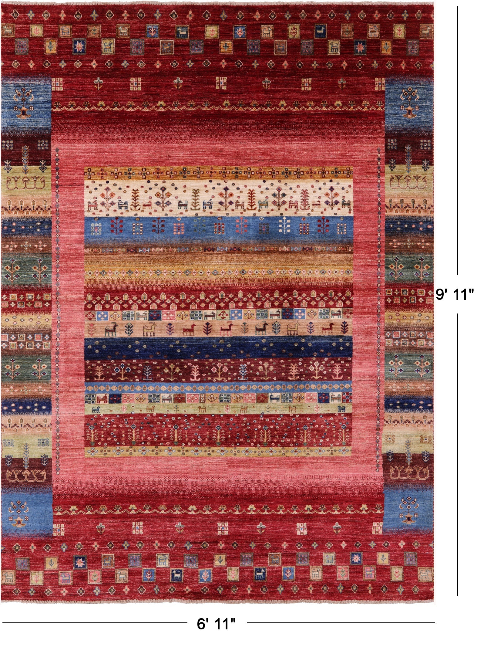 Tribal Persian Gabbeh Handmade Wool Rug - 6' 11" X 9' 11" - Golden Nile