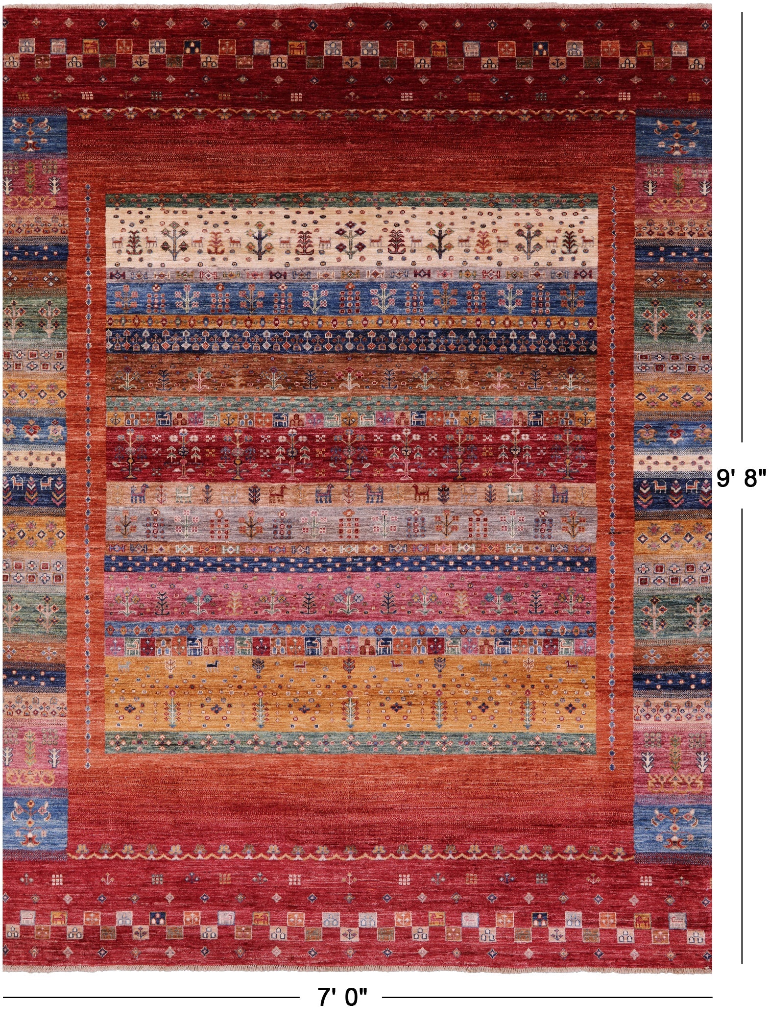 Persian Gabbeh Tribal Hand Knotted Wool Rug - 7' 0" X 9' 8" - Golden Nile