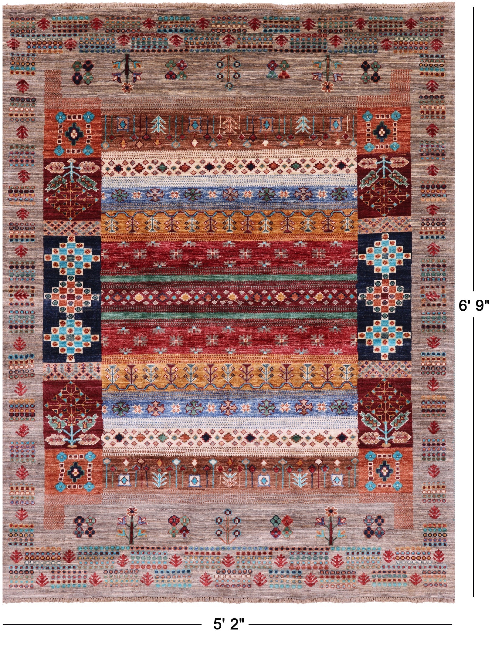 Persian Gabbeh Tribal Hand Knotted Wool Rug - 5' 2" X 6' 9" - Golden Nile