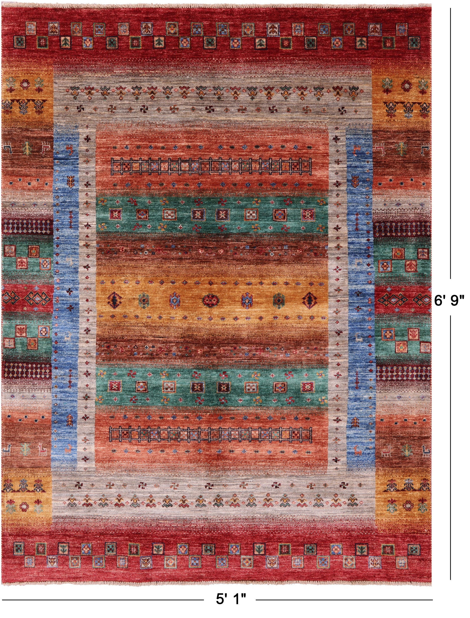 Persian Gabbeh Tribal Hand Knotted Wool Rug - 5' 1" X 6' 9" - Golden Nile