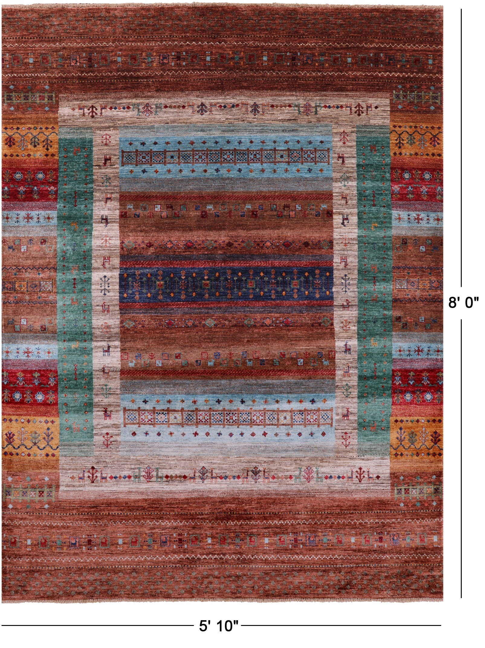 Tribal Persian Gabbeh Hand Knotted Wool Rug - 5' 10" X 8' 0" - Golden Nile