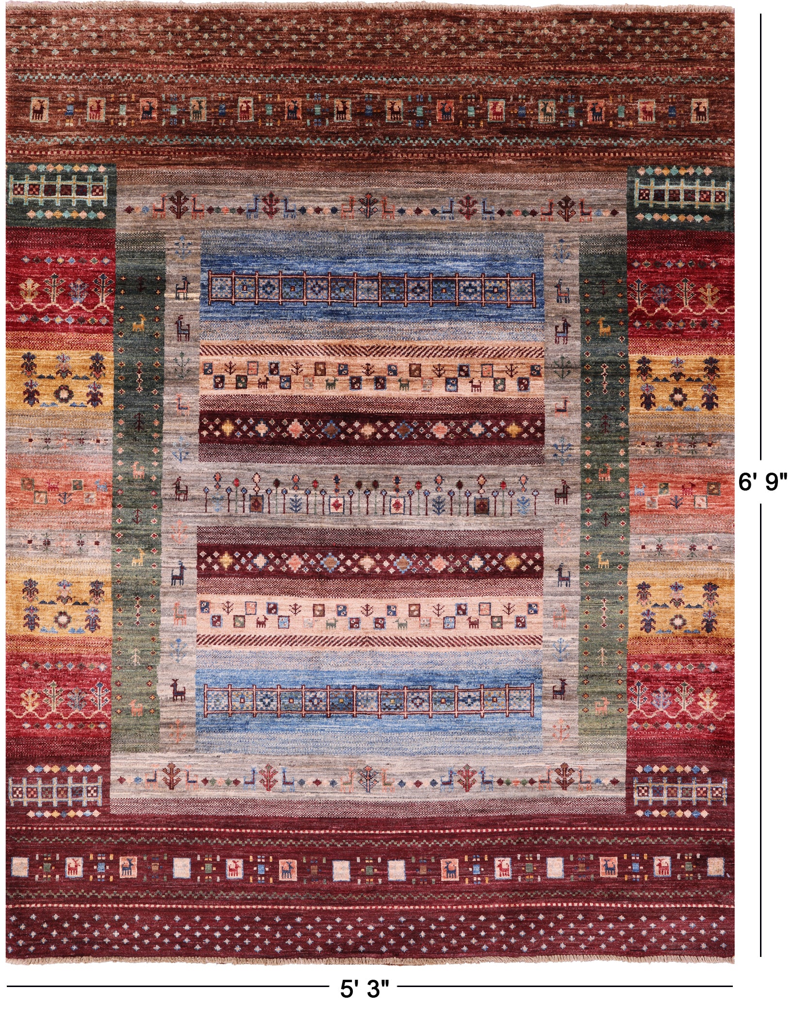 Tribal Persian Gabbeh Hand Knotted Wool Rug - 5' 3" X 6' 9" - Golden Nile
