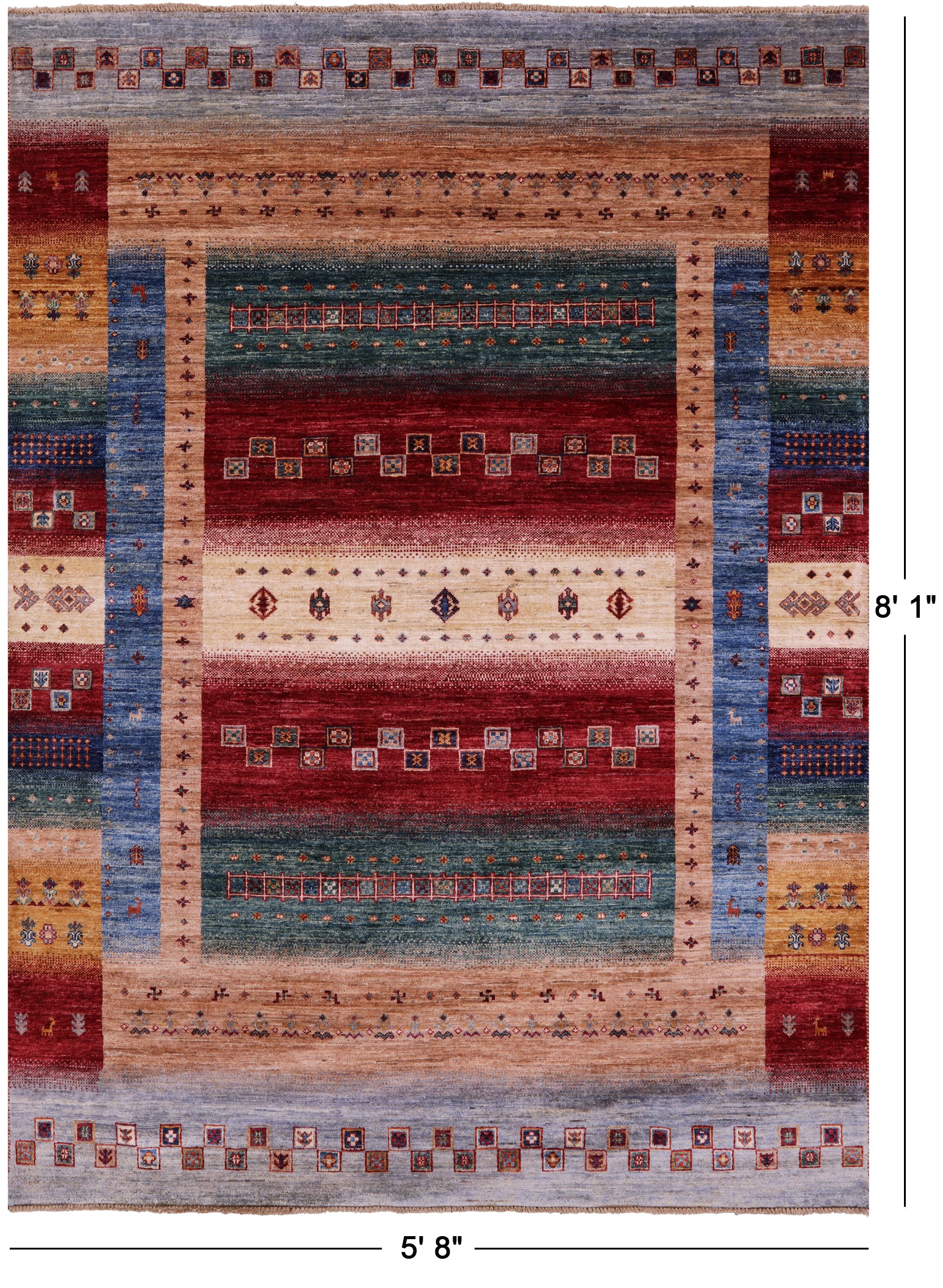 Tribal Persian Gabbeh Hand Knotted Wool Rug - 5' 8" X 8' 1" - Golden Nile