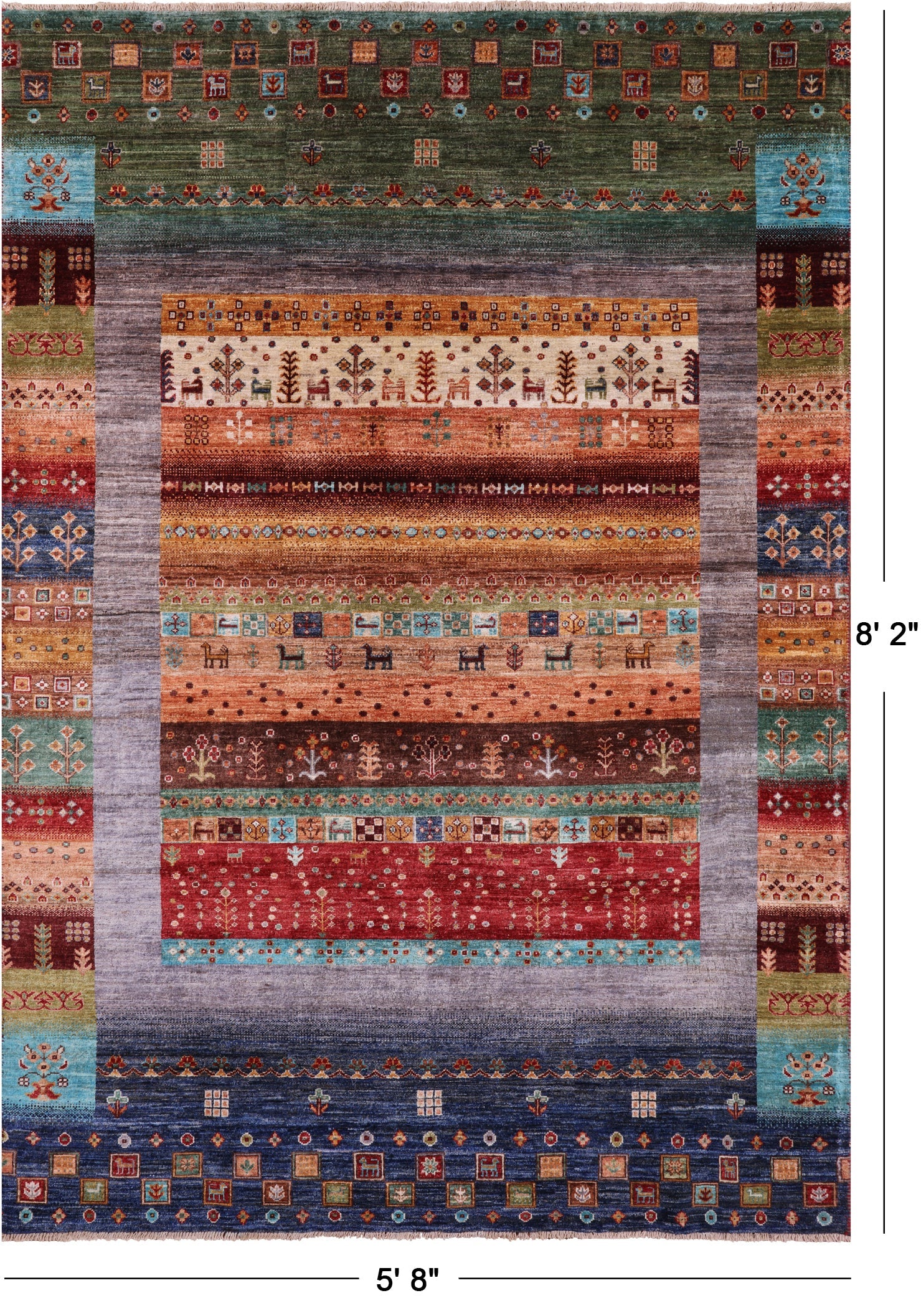 Tribal Persian Gabbeh Handmade Wool Rug - 5' 8" X 8' 2" - Golden Nile