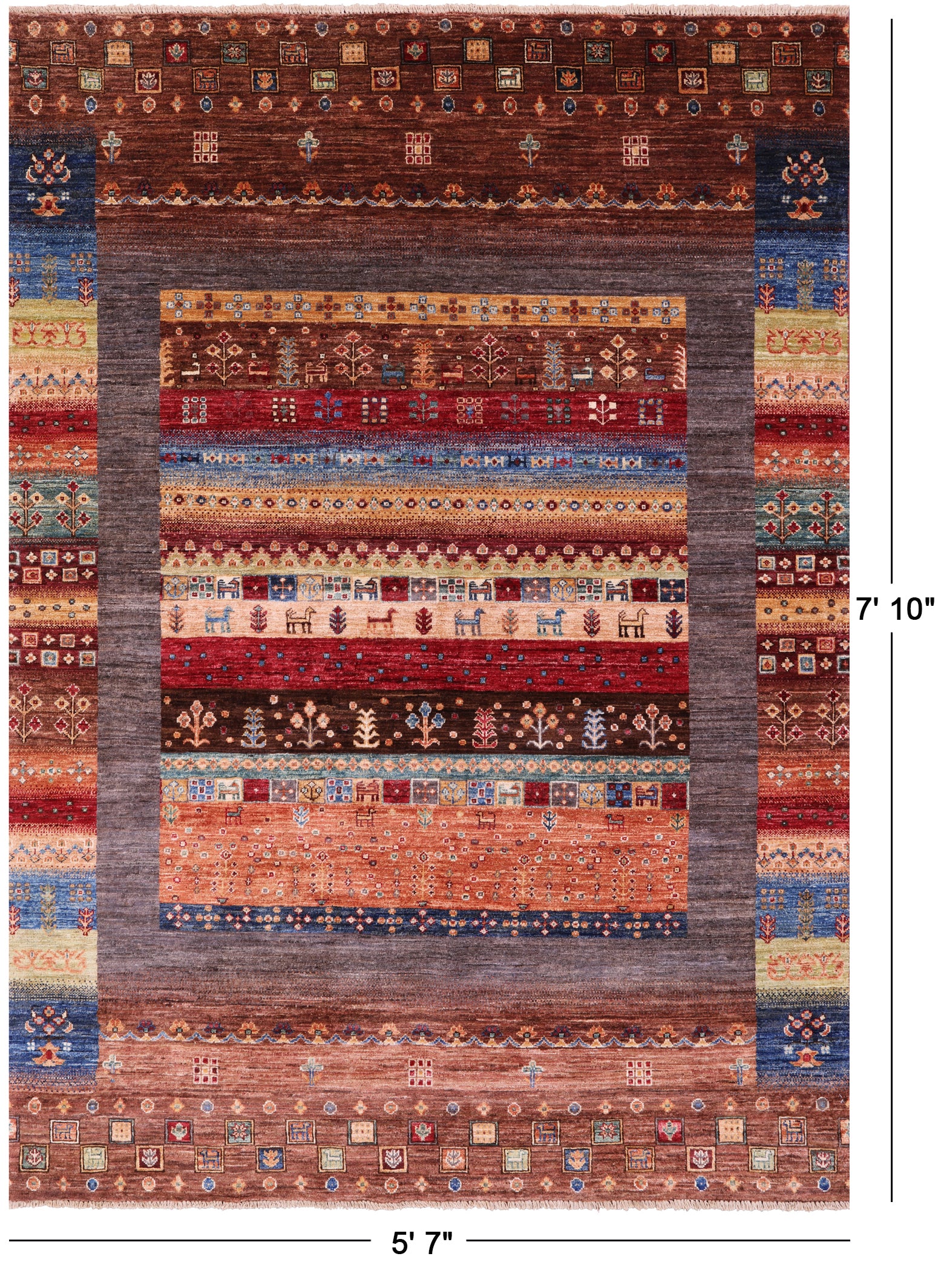Tribal Persian Gabbeh Hand Knotted Wool Rug - 5' 7" X 7' 10" - Golden Nile