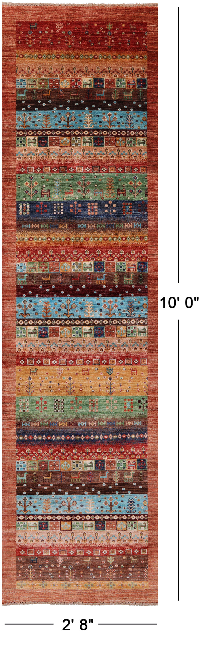 Persian Tribal Gabbeh Hand Knotted Wool Runner Rug - 2' 8" X 10' 0" - Golden Nile